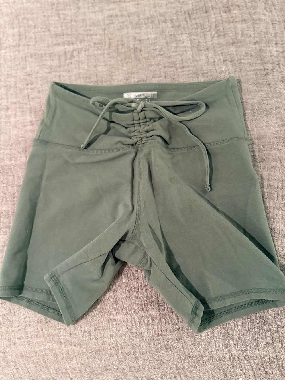 Forever 21 Olive Drawstring High-Rise Bike Shorts